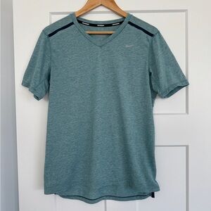 Nike Running Heather Teal Short Sleeve Top Side Zip Pocket Medium